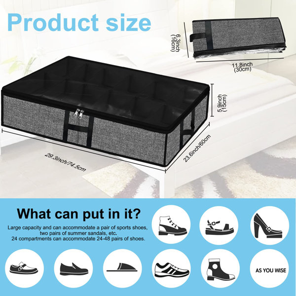 Rebrilliant Under Bed Shoe Organizer Storage For Closet 2 Pack Fits 24